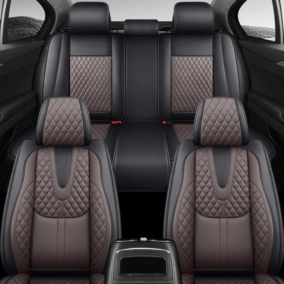 Car Seat Cover for Jeep Compass 2014, Black and Coffee Car Seat Covers, Leather 5 Seats Full Set With Lumbar Support Suitable for All Seasons, Protect Car Seats