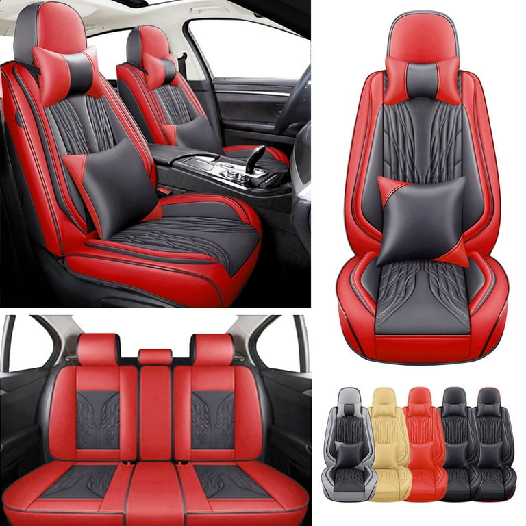 Car Seat Cover for Kia Soul 5 Seats Full Set Deluxe PU Leather 5 Seats Auto Front Rear Cushion Protector with Pillow for Optima Rio Sorento