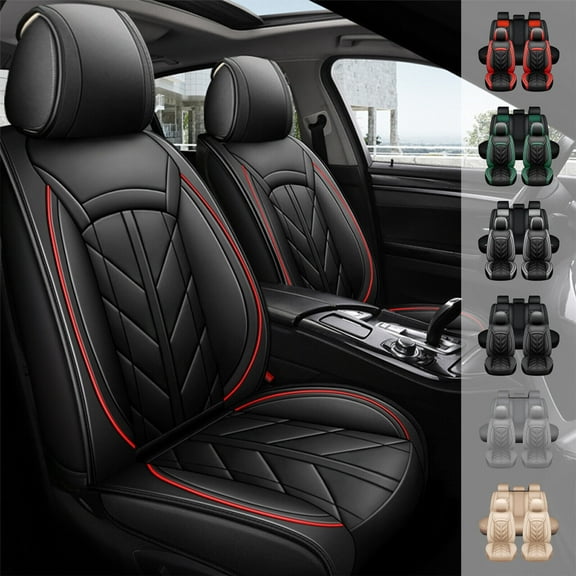 Car Seat Cover for Mazda CX-5/ 3/ 3 Sport/ 6/ CX-7, Premium 5 Seats Pu Leather Auto Cushion Protector, Front Rear Seat Cover Full Set Black with Red Line
