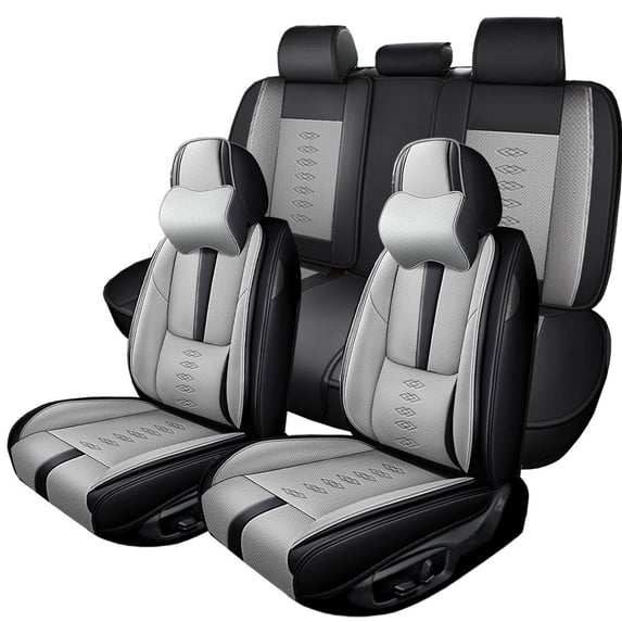 Car Seat Cover for NISSAN ROGUE 2023, Leather 5 Seats Full Set With a Headrest and Lumbar Support Waterproof, Gray and Black Car Seat Covers, Airbag-Compatible