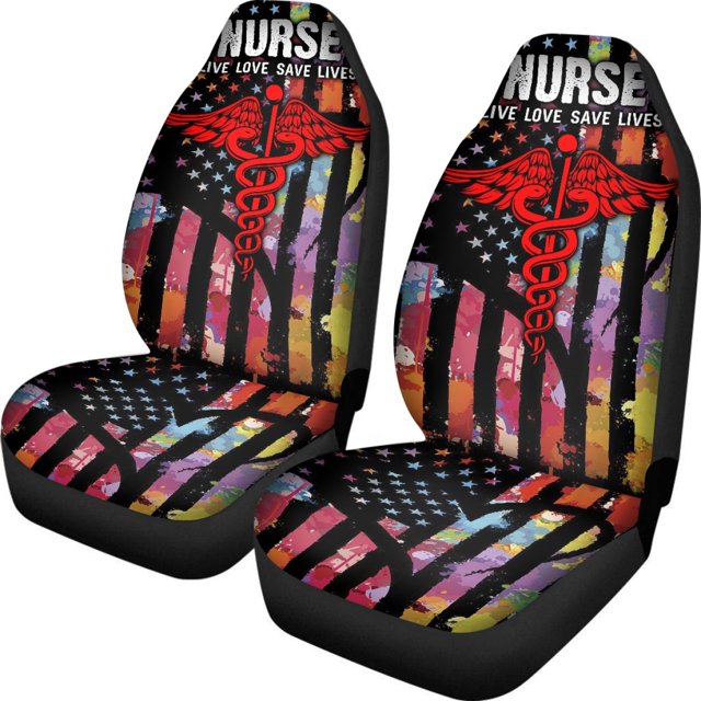 Car Seat Cover Paramedic EMT EMS Nurse Print Front Seat Women Durable