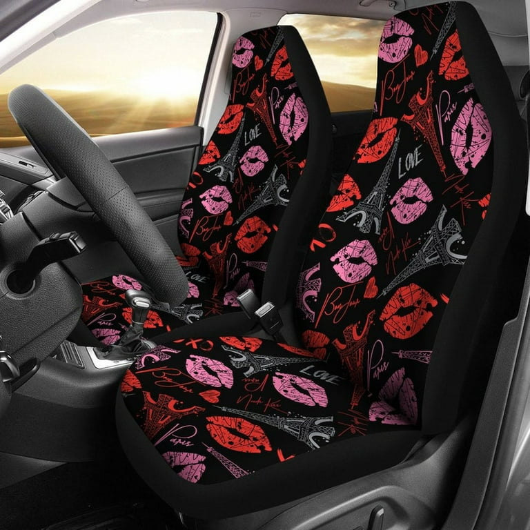 Pink Red Lips Love Paris Car Seat Covers Pair, 2 Front Seat Covers, Car 2024 Seat Protector, Car Accessories