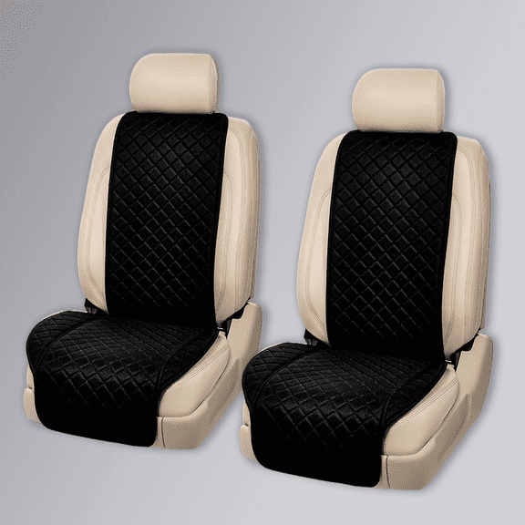Car Seat Cover Protector Premium Linen Front Driver Cushion - Non-Slip Soft & Breathable - Universal Fits Most Cars, Vans, SUVs, Trucks - 2Pcs, Black