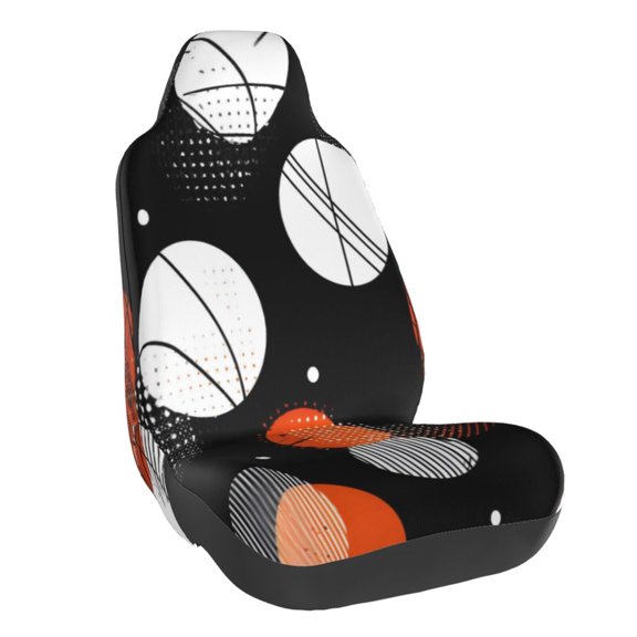 Car Seat Cover Set (1-Piece) Front Seat Cushion Cover Elastic Breathable Seat Pad Universal Fit For Women & Men Suv, Truck, Van Car Seat Cover Accessories Black And Orange Basketball Theme