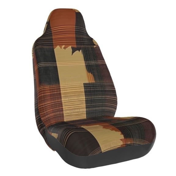 Car Seat Cover Set (1-Piece) Front Seat Cushion Cover Elastic Breathable Seat Pad Universal Fit For Women & Men Suv, Truck, Van Car Seat Cover Accessories Plaid Fall Camo Brown_1