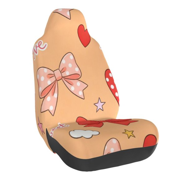 Car Seat Cover Set (1-Piece) Front Seat Cushion Cover Elastic Breathable Seat Pad Universal Fit For Women & Men Suv, Truck, Van Car Seat Cover Accessories Sweet Love Bow Heart Orange