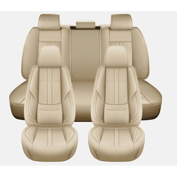 Car Seat Cover Set PU Leather Front Rear Seat Protectors 5-Seats Full Set for Lexus LX470 1998-2007, GX460 2010-2023 and More Beige