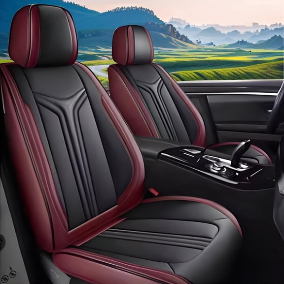 Car Seat Cover for Subaru Ascent 2019-2026 Full Coverage Nappa Leather Car Seat Protector, Fashion Anti-Slip Waterproof Breathable Easy to Install, Auto Interior Accessories(Full Set,Black&Red)
