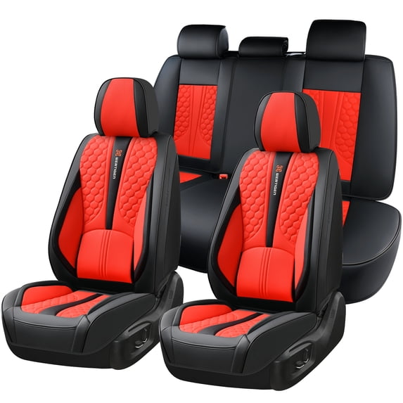 Car Seat Cover for Toyota Rav4 2002, Premium Leather 5 Seats Full Set With Lumbar Support Suitable for All Seasons, Red Car Seat Covers, Beautify the Interior of Old Cars