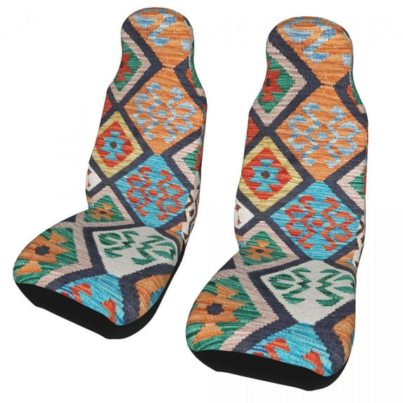 Car Seat Cover Woven Textured Pastel Kilim PatternFit Any Car Van RV SUV 3D Print Turkish Ethnic A