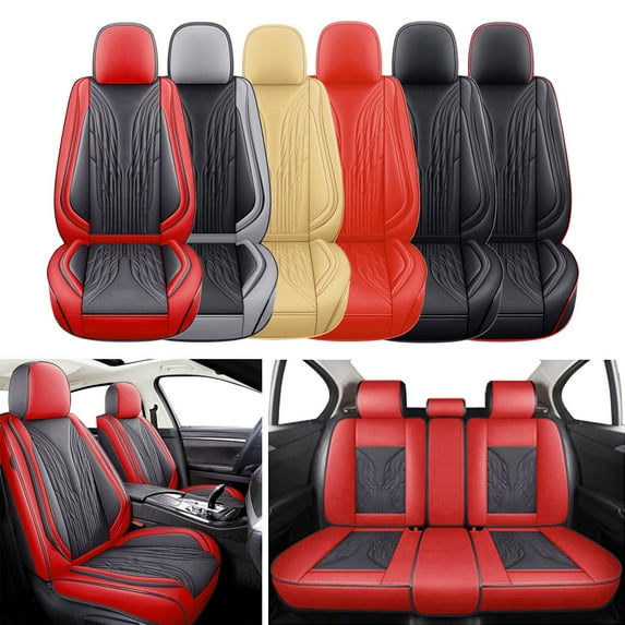 Car Seat Cover for Acura RLX Full Set, Deluxe PU Leather 5 Seats Auto Front Rear Cushion Protector for TLX, TSX, ZDX Black&Red