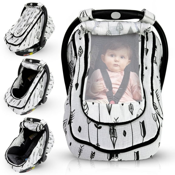 HippoBaby 100% Cotton Muslin Material Breathable Infant Car Seat Cover