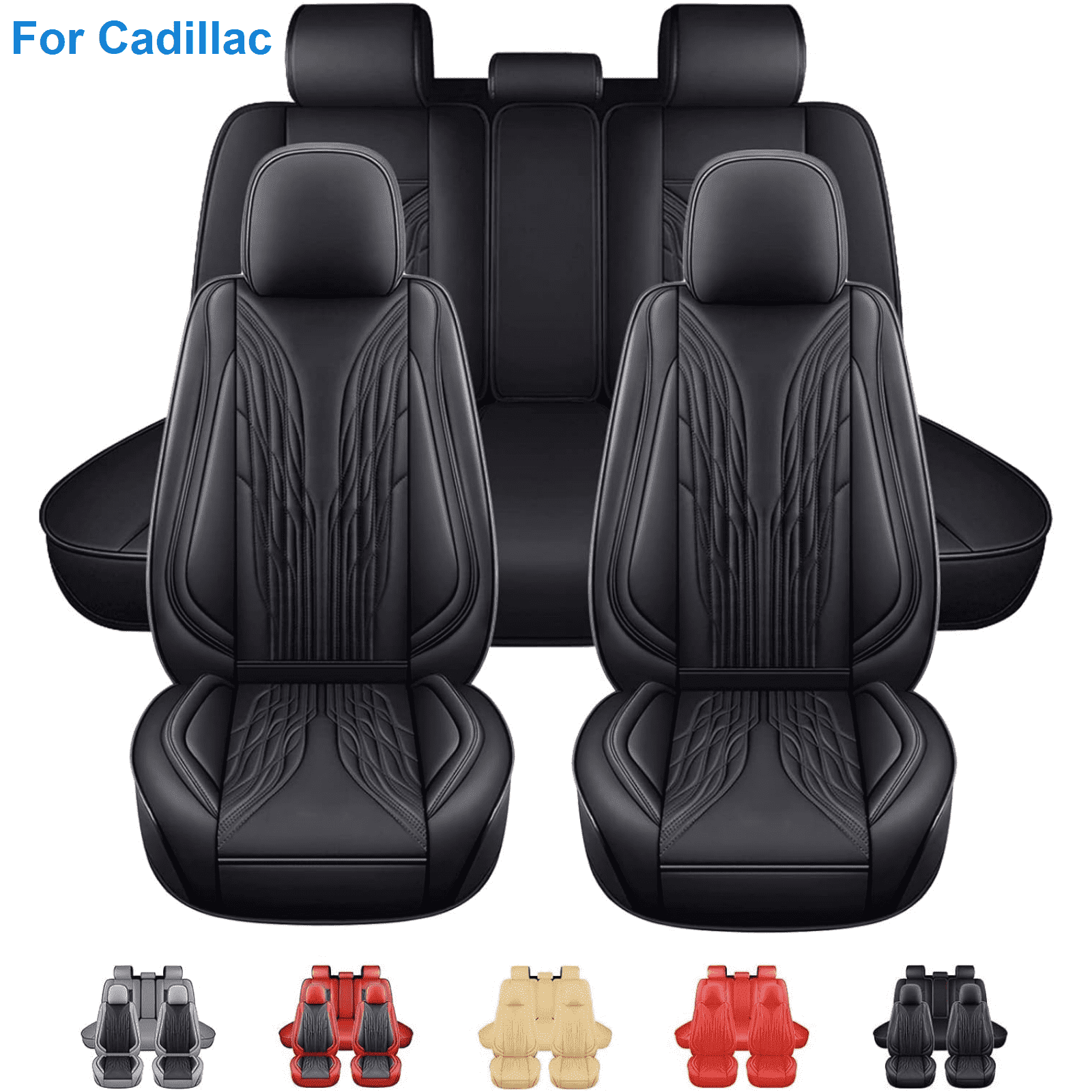 Car Seat Cover for Cadillac XT5 5 Seats Deluxe PU Leather Auto Front Rear Cushion Protector Full Set for CT6 DTS SRX Black