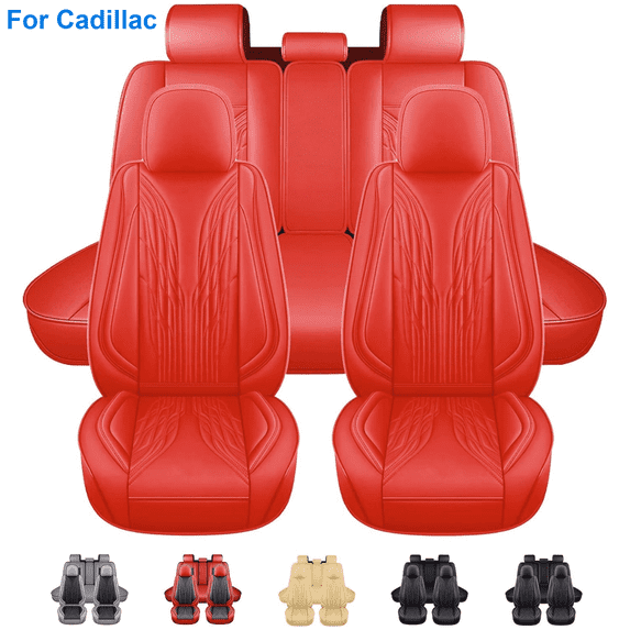 Car Seat Cover for Cadillac XTS 5 Seats, Deluxe PU Leather Auto Front Rear Cushion Protector Full Set for CT6 DTS SRX Red