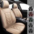thumbnail image 1 of Car Seat Cover for Chevrolet 5 Seats Sedans SUVs Trucks, Wear-resistant Pu Leather Seat Cushion Protector, Front Rear Full Set Beige, 1 of 12