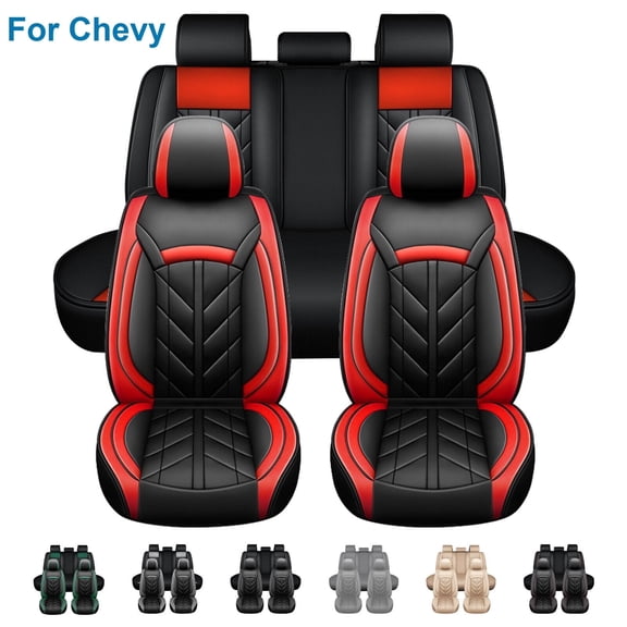 Car Seat Cover for Chevrolet Cruze Malibu Cobalt Tracker Prizm Impala, Wear-resistant 5 Seats Full Set Pu Leather Seat Cushion Protector Black+Red