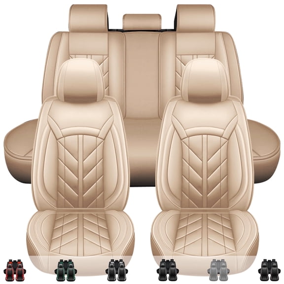 Car Seat Cover for Ford EcoSport Edge Escape Fusion, Wear-resistant 5 Seats Pu Leather Auto Cushion Protector Front Rear Full Set Beige