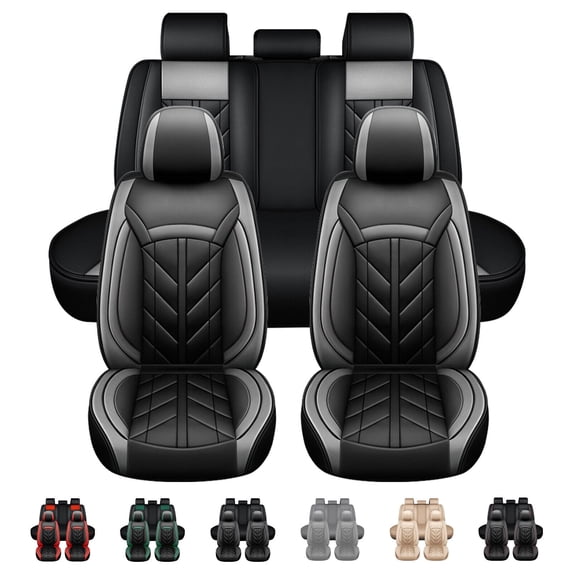 Car Seat Cover for Honda CR-V Civic Accord Crosstour Insight, Wear-resistant Pu Leather 5 Seats Cushion Protector, Front Rear Full Set Black+Gray