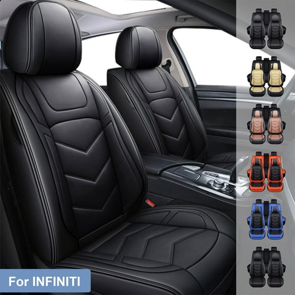 Car Seat Cover for INFINITI Q50, Premium PU Leather 5 Seats Auto Cushion Protector, Front Rear Full Set for G20, M35, M37, M45 Black