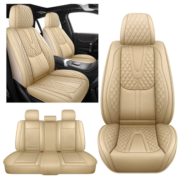 Car Seat Cover for Mazda 3 2026, Leather Full Set of 5 Seats Waterproof Protect and Upgrade Seats, Beige Car Seat Covers, Airbag-Compatible