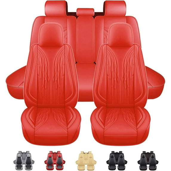 Car Seat Cover for Subaru Crosstrek Full Set, Deluxe PU Leather 5 Seats Auto Front Rear Cushion Protector for Outback, Legacy, WRX Red