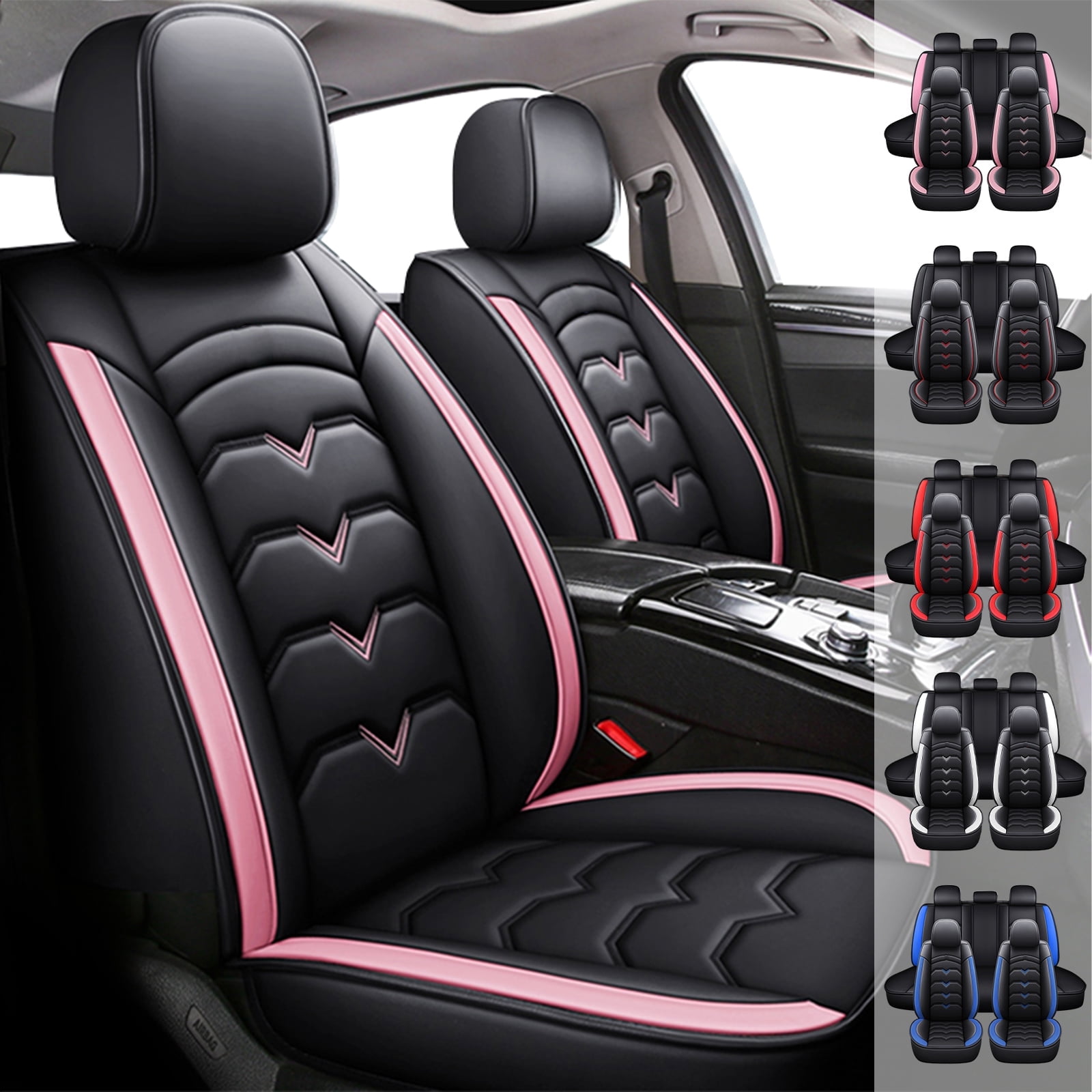 Car Seat Cover for Subaru Forester 2000-2026, Waterproof PU Leather Seat Cushion Protector for XV Crosstrek Outback Impreza Legacy WRX Black Pink