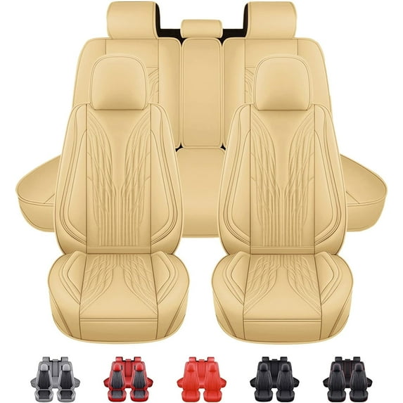 Car Seat Cover for Subaru WRX Full Set, Deluxe PU Leather 5 Seats Auto Front Rear Cushion Protector for Crosstrek, Legacy, Outback Beige