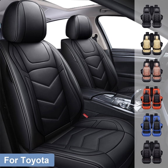Car Seat Cover for Toyota Camry 5 Seats, PU Leather Auto Cushion Protector Front Rear Full Set for Prius | Sequoia | Venza Black