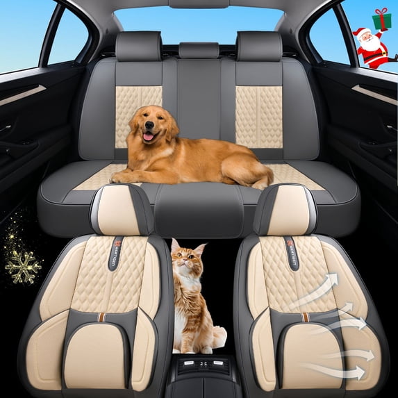 Car Seat Cover for kia Forte 2010-2024, Light Taupe Car Seat Covers, PU Leather, 5 Piece Full Set, Waterproof, Anti-Slip, Protect and Upgrade Seats, Beautify the Interior of Old Cars