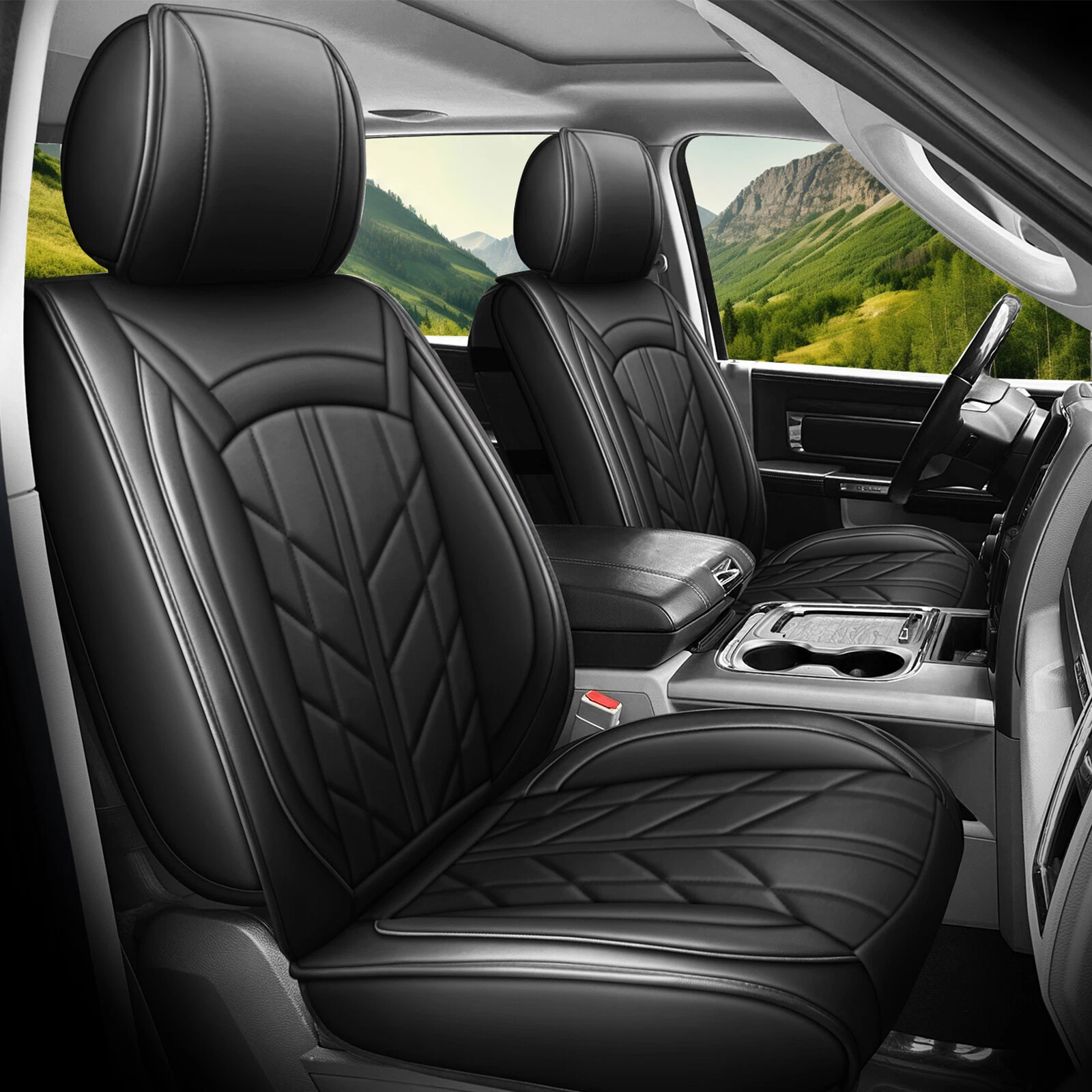 Car Seat Covers Custom Fit for Dodge Ram 1500 2500 3500 2009-2023, Waterproof Faux Leather Truck Front Rear Seat Protector Black