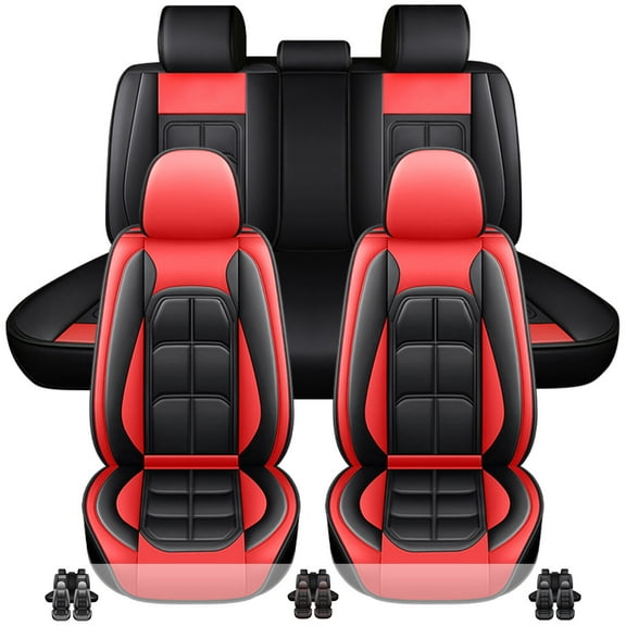 Car Seat Covers Fit for 2000-2024 Subaru Impreza Solterra,5-Seat PU Leather Cushion Protector, Full Set Front Back Seat Cover for Forester Outback Crosstrek Black&Red