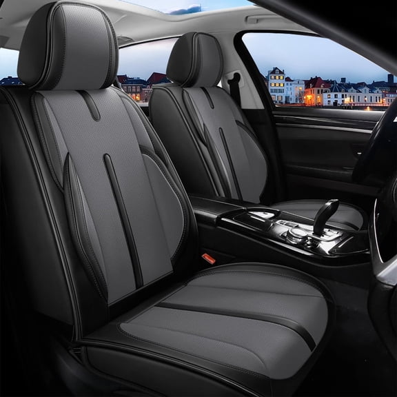 Car Seat Covers Fit for Chevy Colorado 2015-2024 Full Coverage Breathable Nappa Leather Anti Slip Durable Easy to Clean Luxury Seat Covers(Black&Gray Full Set)