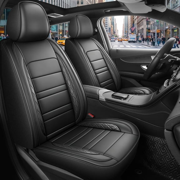 Car Seat Covers Fit for Ford Edge 2007-2026 Only Front 2 Row 5 Seat Breathable Leather Seat Protector with Airbag Compatible Automotive 5 Seat Cushions Cover with Beautiful Patterns (Black)
