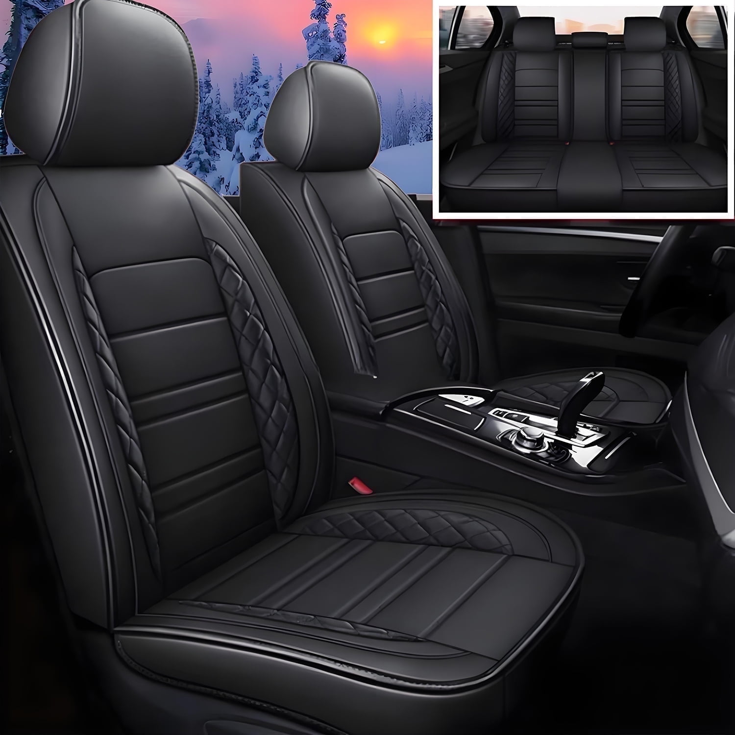 Car Seat Covers Fit for Ford Escape 2001-2025 Only Front 2 Row 5 Seat Breathable Leather Seat Protector with Airbag Compatible Automotive 5 Seat Cushions Cover with Beautiful Patterns (Black)