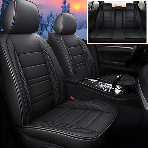 Car Seat Covers Fit for Kia Soul 2010-2025 Only Front 2 Row 5 Seat Breathable Leather Seat Protector with Airbag Compatible Automotive 5 Seat Cushions Cover with Beautiful Patterns (Black)