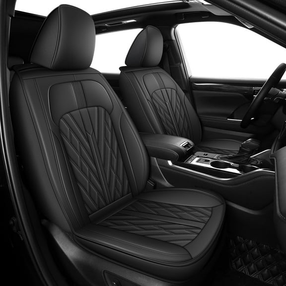 Car Seat Covers Full Set Fit for Toyota Highlander 2020 2021 2022 2023 2024 2025: 8 Seats Waterproof Leather-Three Rows Automotive Seat Cushion Compatible Airbag(Black)