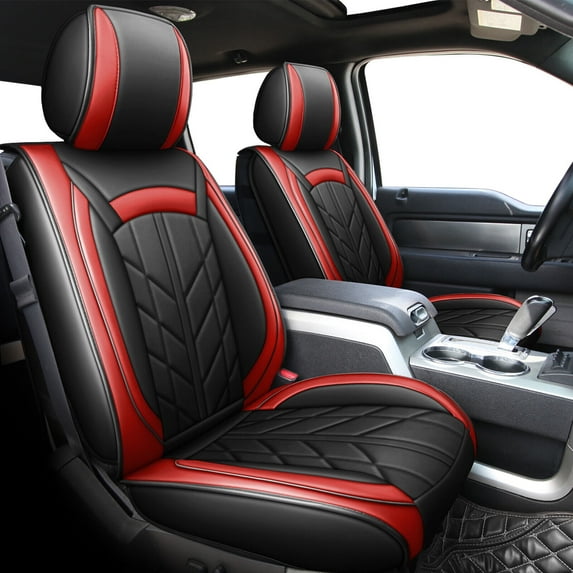Car Seat Covers Fit for 2015-2022 Ford F150 Truck Waterproof Leather Full Set Front Rear Seat Cushion Protector Black+Red