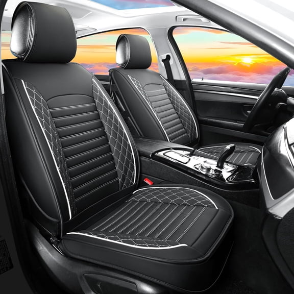 Car Seat Covers Fit for Chevy Trax 2024-2025: 5 Seats Faux Leather Waterproof Seat Protectors (Black&white) - 2 Rows