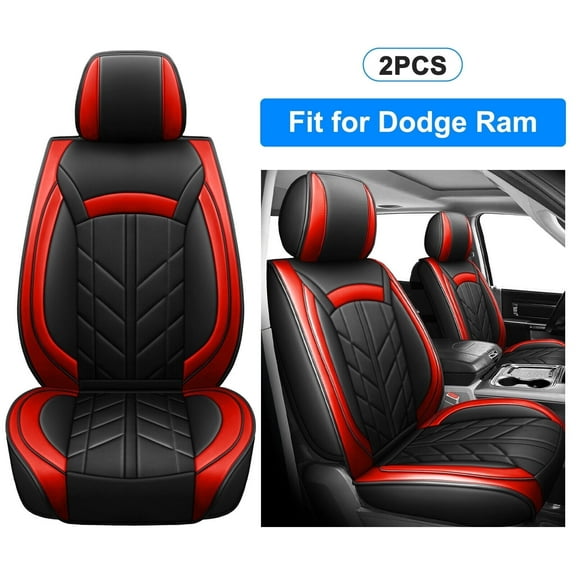Car Seat Covers Fit for Dodge Ram 1500/2500/3500 2009-2023 Truck Front Cushion Pu Leather Black+Red