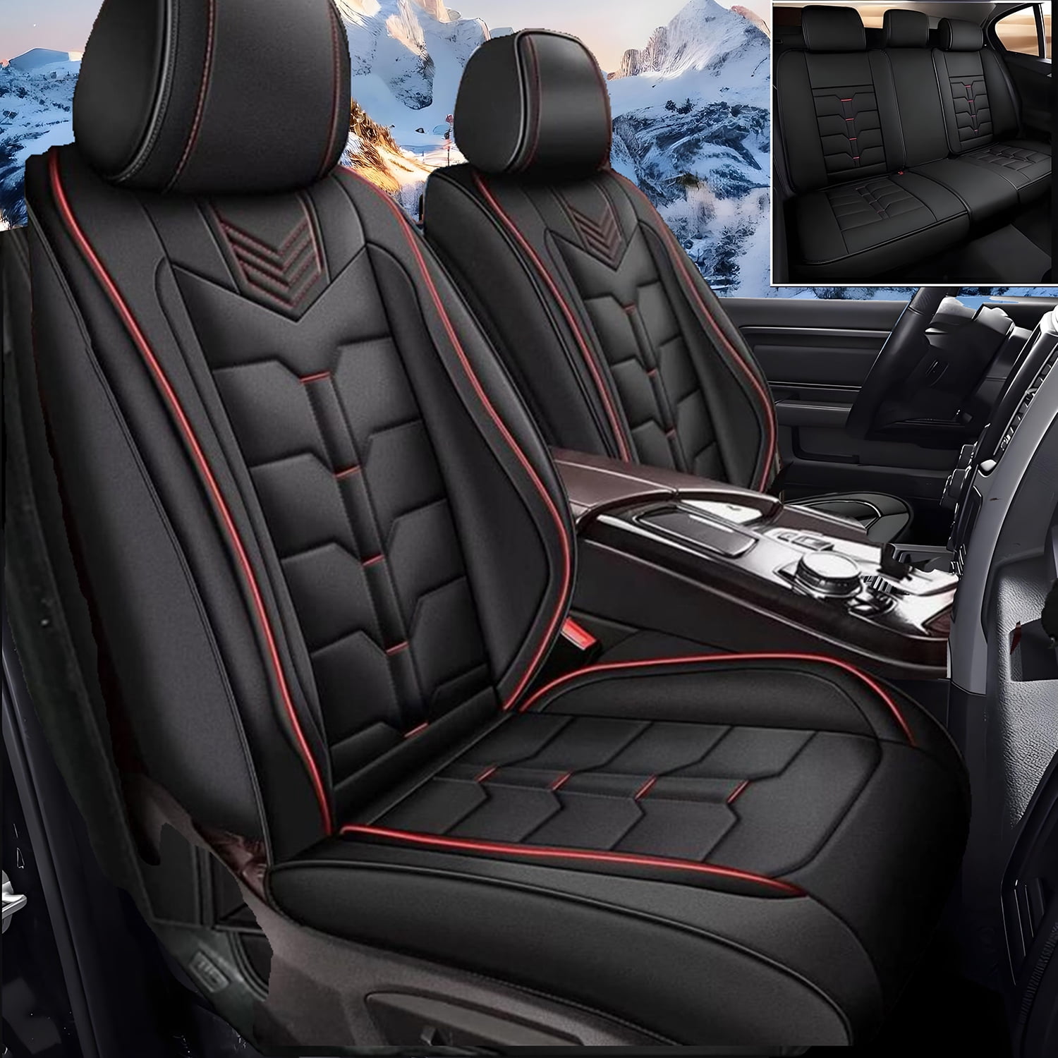 Car Seat Covers Fit for Ford Explorer 2004-2025 Full Set Leather Seat Cushion Waterproof Automotive Seat Protectors(5 Seats,Black&Redline)