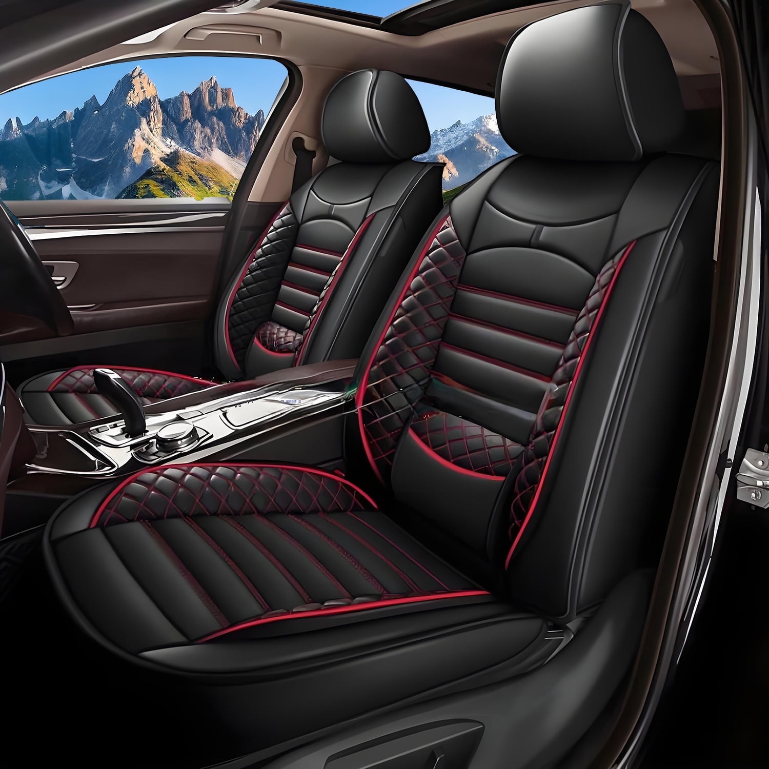 Car Seat Covers Fit for Ford Maverick 2022-2025: 5 Seats Faux Leather Waterproof Seat Protectors (Black&Redline) - 2 Rows