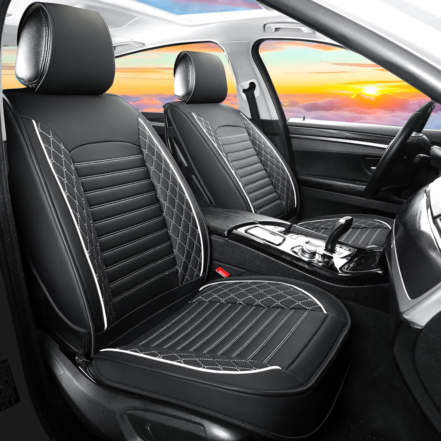 Car Seat Covers Fit for Ford Maverick 2022-2025: 5 Seats Faux Leather Waterproof Seat Protectors (Black&white) - 2 Rows