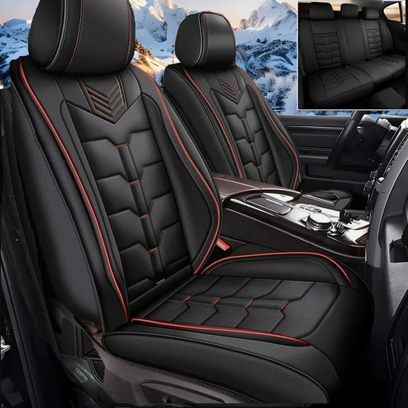 Car Seat Covers Fit for Ford Ranger 2019-2025 Full Set Leather Seat Cushion Waterproof Automotive Seat Protectors(5 Seats,Black&Redline)