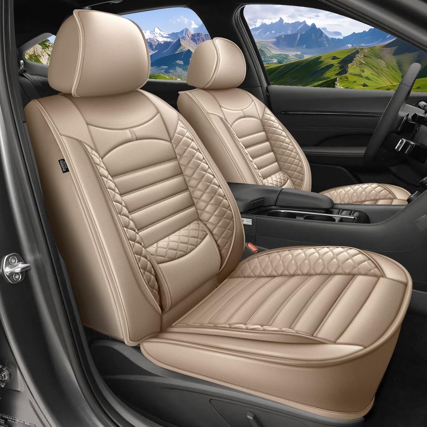 Car Seat Covers Fit for Honda CR-V 2015-2025: 5 Seats Faux Leather Waterproof Seat Protectors (Beige) - 2 Rows