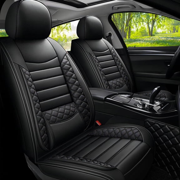 Car Seat Covers Fit for Honda CR-V 2015-2025: 5 Seats Faux Leather Waterproof Seat Protectors (Black) - 2 Rows