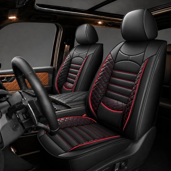 Car Seat Covers Fit for Jeep Compass 2012-2025: 5 Seats Faux Leather Waterproof Seat Protectors (Black&Redline) - 2 Rows