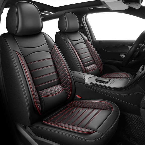 Car Seat Covers Fit for Nissan Rogue 2010-2025: 5 Seats Faux Leather Waterproof Seat Protectors (Black&Redline) - 2 Rows