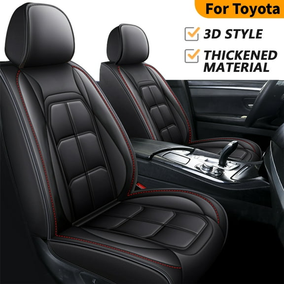 Car Seat Covers Fit for Toyota RAV4 Prius,5-Seat PU Leather Cushion Protector, Full Set Front Back Seat Cover for Corolla Camry Black&Red line