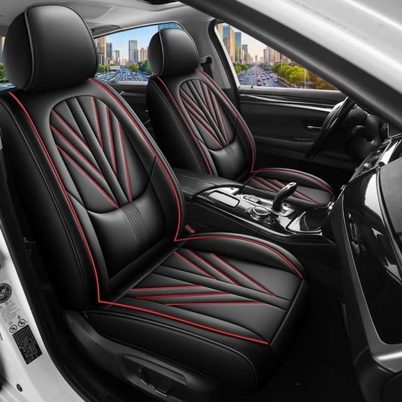 Car Seat Covers for Ford Flex 2011-2019,Premium Nappa Leather Seat Cover Full Set,Waterproof & Anti-Slip Front Rear Seat Protectors(Standard Full Set/Black&Red)
