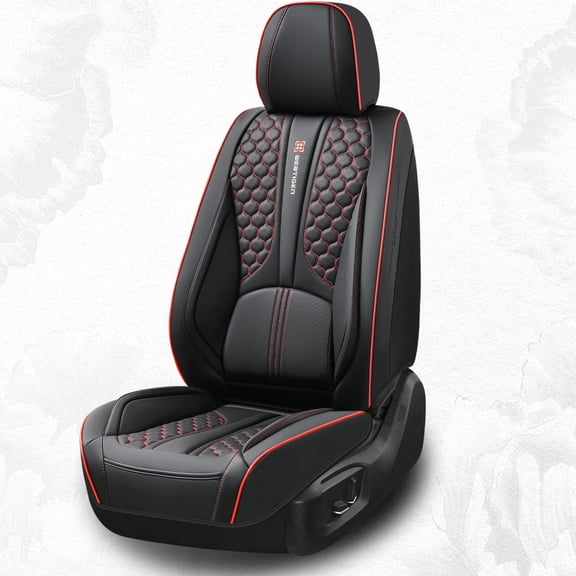 Car Seat Covers,Front Seat Covers, Driver's Cab, With Lumbar Support, Fits 90% of Cars, Black & Red Lines 1 Pieces